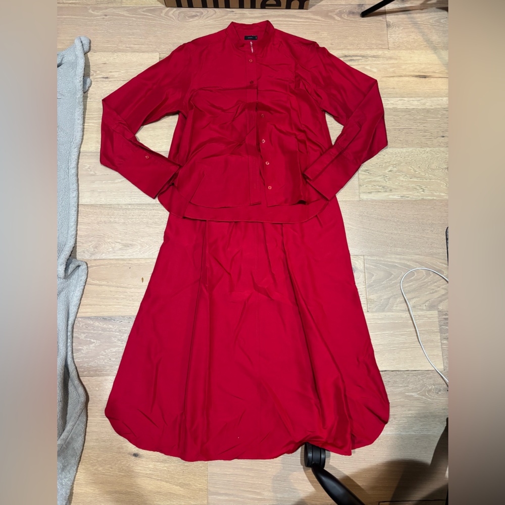 NWOT Joseph 100% Silk Button Down Shirt and Scarlet Red Blouse/Skirt Set